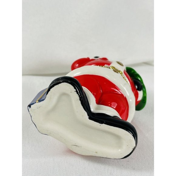 Santa Carrying Tree Porcelain Christmas Trinket Box Hinged Gold Accents - Picture 10 of 11